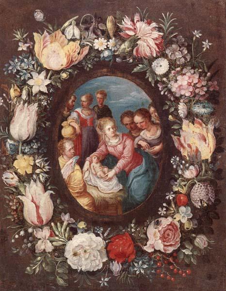 unknow artist The nativity encircled by a garland of flowers China oil painting art